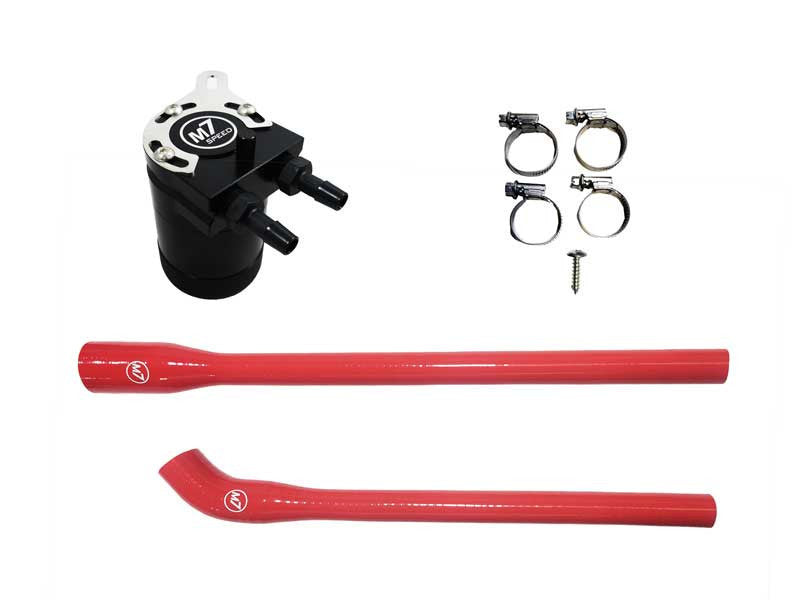 M7 Speed N14 Oil Catch Can Kit.  Shown with RED Hose Option and Installation Kit