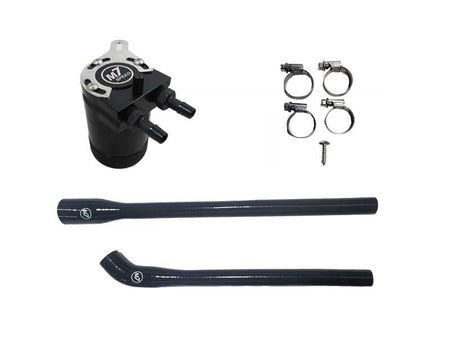 M7 Speed N14 Oil Catch Can Kit.  Shown with Black Hose Option and Installation Kit