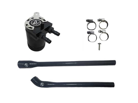 M7 Speed N14 Oil Catch Can Kit.  Shown with Black Hose Option and Installation Kit