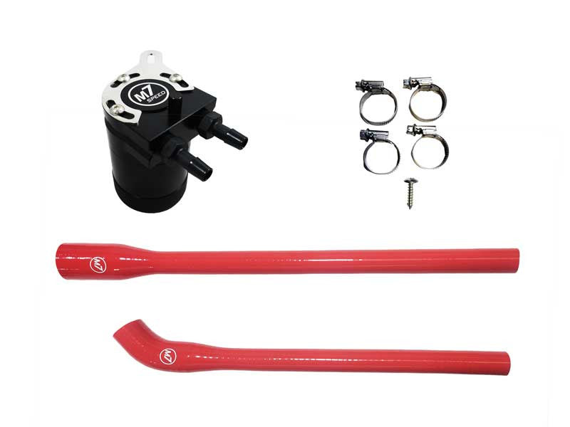 M7 Speed N14 Oil Catch Can Kit.  Shown with RED Hose Option and Installation Kit