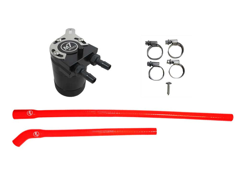 M7 Speed Oil Catch Can Kit for MINI R55 through R59 with N18 Engine-RED Hoses with Installation Kit