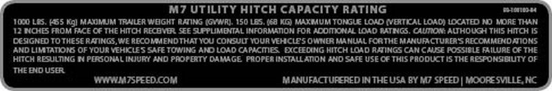 M7 Speed Utility Hitch Load Rating